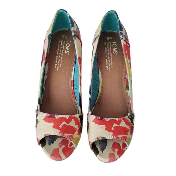 NEW Toms Espadrilles Shoes Cork Wedge Platform Open Toe Women's Size 8 - Picture 3 of 5